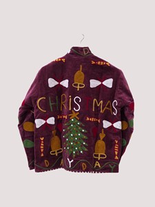 Hand Embroidered <b>Christmas</b> Velvet Bomber <b>Jacket</b> Full Sleeve Stand Collar Plus Size Women's Winter Holiday Style - Product Image 3