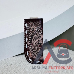 ปลอกหนังหุ้มมีดพับได้สีน้ำตาลแบบตะวันตกปลอกมีดหนังลายดอกไม้แบบเปิดด้านบนเข็มขัดเครื่องมือที่กำหนดเอง - Product Image 1