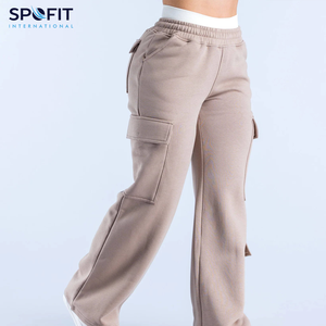 Venta al por mayor de las mujeres de invierno plano delantero Flare Jogger pantalones de chándal 100% algodón transpirable suave holgado ancho recto pierna venta - Product Image 5
