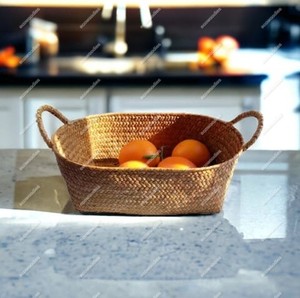 Panier à pain en rotin unique de style nouveau panier de rangement en rotin fait à la main pour la cuisine et le salon avec poignée - Product Image 1