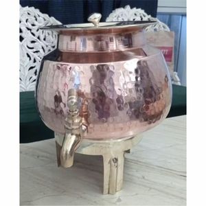Distributeur d'eau en cuivre martelé de luxe antique avec support et ensemble de gobelets, pot à boisson 100% cuivre pur pour la santé ayurvédique - Product Image 4