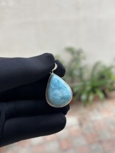 Pendentif en argent sterling 925 avec pierre précieuse naturelle Larimar, forme poire, pour mariage et fête classique - Product Image 2