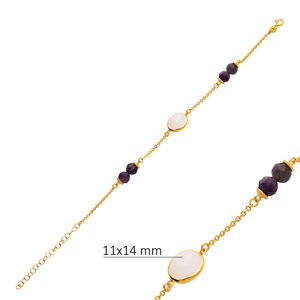 Cuarzo blanco Oval Oro Bisel Theia Plata Pulsera Joyería Venta al por mayor Hecho a mano 925 Joyería de ley - Product Image 2