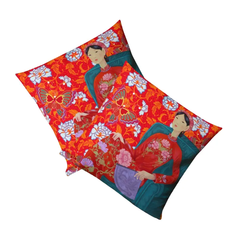 Kama yastıklar kırmızı Ao Dai asya kadın lateks ev dekor için ince işlemeli kanepe sanatsal tarzı Halinhthu Casa'S vietnam'da yapılan