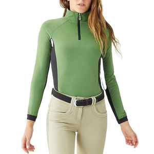 Suministros de ropa ecuestre personalizados, camisetas de manga larga con media cremallera para montar a caballo, capa Base para mujer - Product Image 3