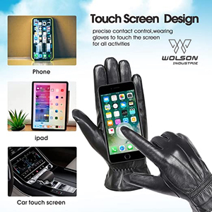 Wolson Industry Fashion <b>Dresses</b> Mens Touch Screen Warm Winter Leather Driving Cycling Outdoor Gloves for Unisex High Quality. - Product Image 3
