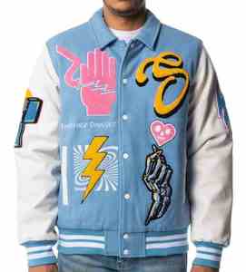 Chaquetas universitarias OEM 2025 para hombre, chaqueta de invierno con mangas de cuero estilo Letterman de lana bordada de chenilla de gran tamaño para hombre - Product Image 1