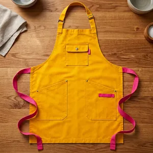 Yellow Canvas Bib <b>Apron</b> with Multiple Pockets Reusable Water Resistant Durable Classic Style <b>for</b> <b>Cooking</b> Daily Use - Product Image 1