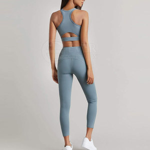 Moda Color sólido Imprimir Fitness Mujeres Yoga Set Ladies Gym Active Wear Cintura alta Yoga Sport Sets - Product Image 3