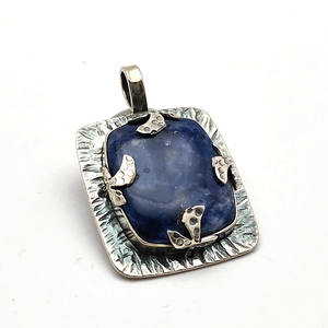 Colgante de sodalita Unisex de Plata de Ley 925, 26x23mm, aspecto antiguo Vintage, chapado en rodio, diseñador, regalo de Navidad para fiestas - Product Image 3