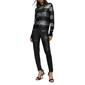 Pantalon en cuir PU véritable 100% pour femmes couleur unie fermeture éclair braguette Style coupe moyenne avant plat meilleur prix pour la saison d'hiver - Product Image 2