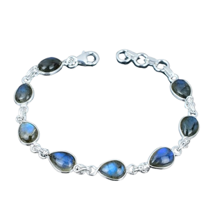 Women's Sterling Silver Boho Style Tennis <b>Bracelet</b> with <b>Labradorite</b> Gemstone Trendy Handmade Party Gift - Product Image 1