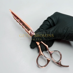 Ciseaux de coiffure professionnels en acier inoxydable, rose gold, manche en caoutchouc, pour droitiers, haute qualité - Product Image 5