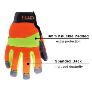 Gants de travail sportifs de cyclisme réfléchissants haute visibilité HANDLANDY, anti-vibrations, gants de sécurité, écran tactile, orange, dos en spandex flexible - Product Image 3