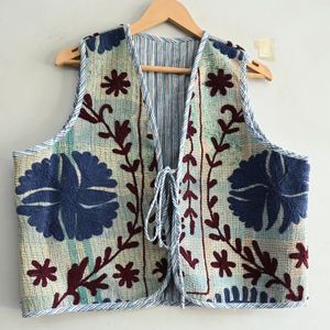 Women's Boho Style Short Cotton Vest <b>Coat</b> Embroidered Reversible Eco-Friendly Breathable Summer Bohemian Jacket - Product Image 2