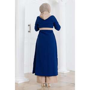 Conjunto Casual de Dos Piezas para Mujer, con Capucha y Botones, Color Índigo, MSW19238-3, Otoño, con Blusa Larga y Blusa Corta - Product Image 4