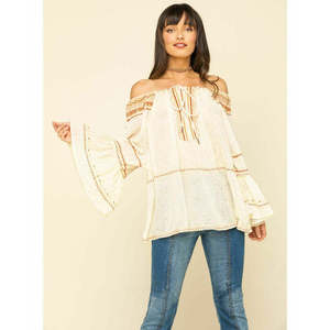 Camicetta Ricamata Talia da Donna Free People, Bianca Taglia XS, Top in Lino e Seta con Decorazioni in Pizzo per Primavera/Estate e Occasioni da Ufficio - Product Image 1