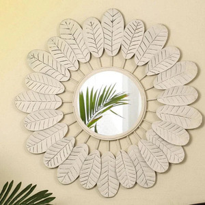 Gold Floral Handcrafted <b>Large</b> Wall Mirror Luxury Modern Antique Round <b>Framed</b> for Home Decor Bathroom Usage Made of Glass Metal - Product Image 3