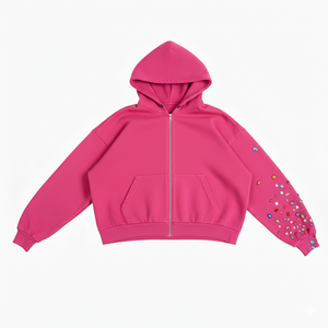 Sweat à capuche zippé avec strass, design personnalisé en cristal scintillant, uni, teint, poche en polaire respirante, séchage rapide, hiver, OEM - Product Image 5