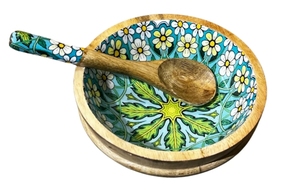 ชามไม้โมเสกลายดอกเดซี่ชามสลัดไม้มะม่วงตกแต่งด้วยมือพร้อมเครื่องใช้ในการรับประทานอาหารไม้ - Product Image 5