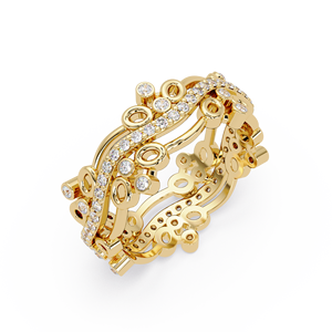 Anillo de Diamantes Apilable de Oro Puro de 14K con Banda Curva, Corte Redondo Multicapa, Diamantes Cultivados en Laboratorio, Engaste de Bisel, Anillo de Boda Unisex, Joyería Única - Product Image 3