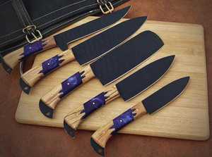 ชุดมีดทำครัวสแตนเลสสตีลงานแฮนด์เมดสีดำใบมีด5ชิ้น - Product Image 2