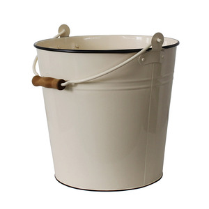 Modern Galvanized Metal White Pail Buckets Multi Functional <b>Flower</b> Planter with <b>Wood</b> Handles for Home Garden Decor - Product Image 3