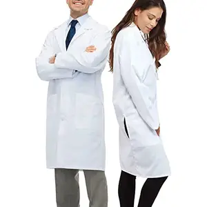 Beyaz iş giysisi unisex tıbbi scrubs hastane hemşirelik üniformaları uzun kollu hastane pamuk laboratuvar önlüğü