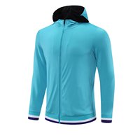 Jaket Training Sepak Bola Berkerudung Resleting Penuh 100% Poliester, Cepat Kering, Pakaian Olahraga, Ukuran Reguler, Pakaian Tim, Outdoor