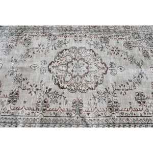 พรมวินเทจตุรกี ขนาด 5.5x9.2 ฟุต สีเบจ ลายดอกไม้ขนาดใหญ่ ทำจากขนสัตว์ - Product Image 5