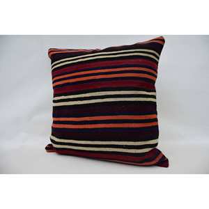 Multicolor Vintage Kilim Striped Wool <b>Pillow</b> 28x28 Inch Woven Decorative Cushion - Product Image 3