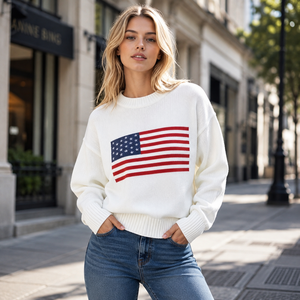 Maglione da Donna <span class=keywords><strong>in</strong></span> Cotone 100% Morbido con Bandiera USA, Pullover Intarsiato Lavorato a <span class=keywords><strong>Maglia</strong></span>, Invernale e Primaverile, Alta Qualità OEM - Product Image 2