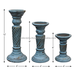 Candelabro de pilar de madera antiguo, candelabro de madera hecho a mano para decoración del hogar, lámparas de vela de madera para cocina, producto de tarros de velas - Product Image 4