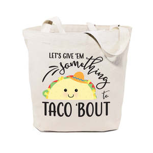 Cotton Canvas Tote Bag with Cartoon Pattern Let's Give Them Something to Taco About - Product Image 1