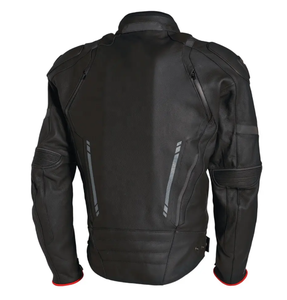 Chaquetas de moto de cuero genuino recién llegadas con cuero negro mate vaca con paneles sametex de cuatro vías - Product Image 4