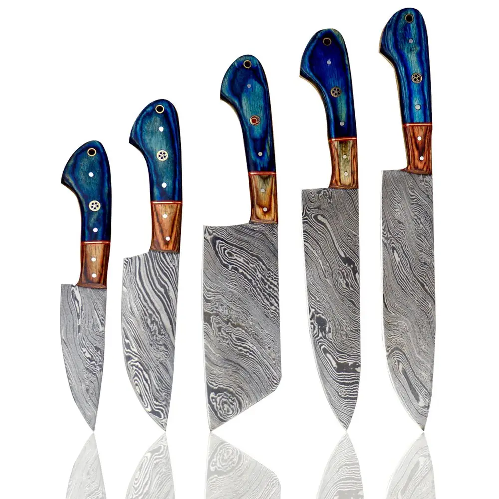 High quality Damascus steel made 5 Pcs Chef Knife sets / latest design Kitchen chef knife sets for house use