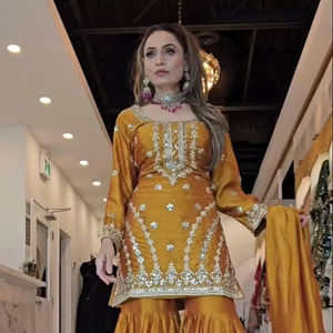 Heavy Party Festival Wear Faux Georgette Top And Gharara Set Heavy Sequence Broderie & Perles Work Top With Gharara & Dupatta - Product Image 2