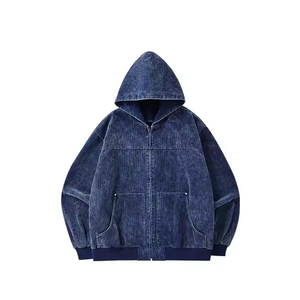 Sweat à capuche unisexe personnalisé de haute qualité, style streetwear, avec fermeture éclair, vintage, double couche, délavé à l'acide, effet soleil, strass, coupe droite - Product Image 6