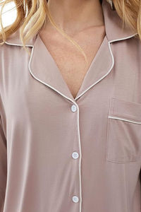 Conjunto de Pijama de Satén Bordado de una Pieza hasta la Rodilla para Mujer, Otoño Invierno, Ropa de Dormir, Camisa de Manga Larga y Pantalones, Ropa de Estar en Casa - Product Image 2