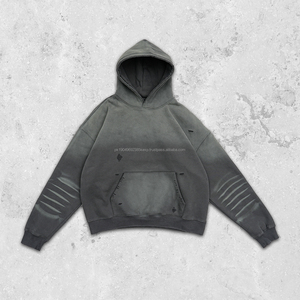 Sweat-shirt à capuche surdimensionné et court en coton de luxe, délavé et bicolore, avec impression personnalisée en relief, 500 g/m² - Product Image 3