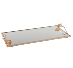 Bandejas de servicio únicas de vidrio dorado Bandeja de espejo rectangular con acabado dorado con diseño decorativo Bandejas navideñas - Product Image 2