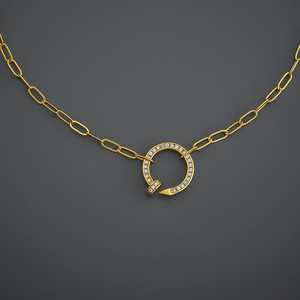 Collar de Fiesta de Aleación de Zinc Chapado en Oro con Incrustaciones de Diamantes Geométricos, Patrones de Mariposa, Corazón y Números, Acero Inoxidable - Product Image 1