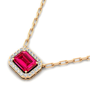 Diseño único Esmeralda Corte Natural Rosa Zafiro Piedra preciosa Halo Estilo Charm's Colgante Collar en oro de 18K tachonado con diamantes - Product Image 1