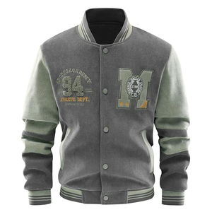 Patchs brodés pour hommes Color Block Veste universitaire en laine classique pour hommes avec manches en cuir véritable Varsity Jacket - Product Image 1