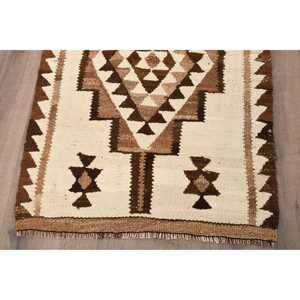 Vintage Turkish Rug, 2.7x9.6 ft Kilim Rug, <b>Brown</b> Solid <b>Wool</b> Rug - Product Image 2