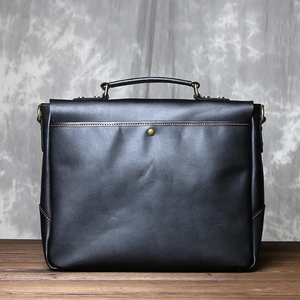 Classic Cowhide Leather Laptop Messenger Protective Korean Shoulder <b>Bag</b> Durable Office Use Black Zipper Closure - Product Image 4