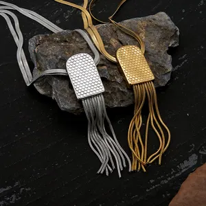 Latest 18KGold Plated Stainless Steel Jewelry Double Layer Snake Chain Box Chain Tassel Pendant For Women Party Necklace P243452