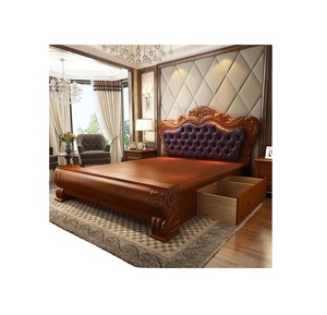 Rangement de meubles de chambre à coucher antique, cadre de luxe en bois, lit double, grande taille - Product Image 1