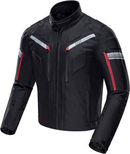 Blouson de moto en cuir de course en gros, style moto de course noir avec accents rouges, armure CE incluse, qualité supérieure - Product Image 2