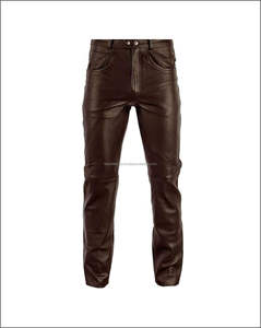 Pantalon en cuir véritable de vache pour homme, style motard, bomber, cowboy, haute qualité, décontracté, taille haute, coupe droite, uni, teint, braguette à boutons - Product Image 2